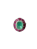 18k White Gold Diamond Cocktail Ring - Natural Colombian Emerald & Ruby Statement Ring