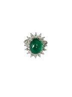 18k White Gold Handmade Diamond Ring - Natural Zambian Emerald Cocktail Ring