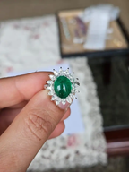 18k White Gold Handmade Diamond Ring - Natural Zambian Emerald Cocktail Ring