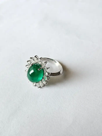18k White Gold Handmade Diamond Ring - Natural Zambian Emerald Cocktail Ring