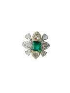 Natural Rose Cut Diamond Cocktail Ring - 18k White Gold Zambian Emerald Wedding Ring