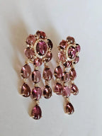 39.21 Ct. Cabochon Tourmaline Gemstone Dangle Earrings - 18k Rose Gold Diamond Wedding Earrings