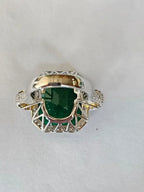 Natural 24.51 Ct. Zambian Emerald Engagement Ring - 18k White Gold Rose Cut Diamond Statement Ring