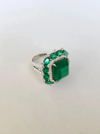 Natural Zambian Emerald & Diamond Wedding Anniversary Ring - 18k White Gold Handmade Women Ring