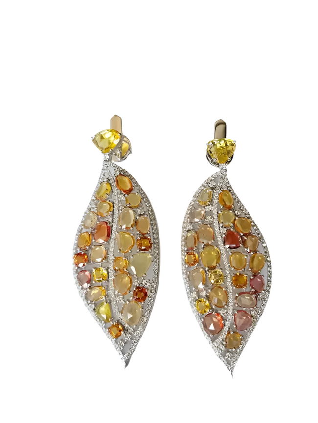 18k White Gold Diamond Dangle Earrings - Natural Yellow Sapphire Gemstone Women Earrings Hover Image