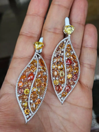 18k White Gold Diamond Dangle Earrings - Natural Yellow Sapphire Gemstone Women Earrings