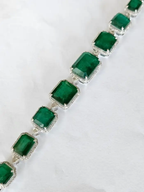 18k White Gold Handmade Modern Bracelet - Natural Zambian Emerald & Diamond Bracelet