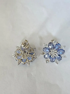 18k White Gold Rose Cut Diamond Stud Earrings - Natural Blue Sapphire Gemstone Earrings