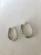 18k White Gold Diamond Hoop Earrings - Natural 5.69 Ct. Blue Sapphire Earrings