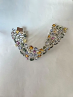 Natural Multi Sapphire & Pearls Link Bracelet - 18k White Gold Diamond Bracelet