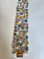 Natural Multi Sapphire & Pearls Link Bracelet - 18k White Gold Diamond Bracelet