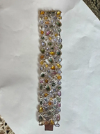 Natural Multi Sapphire & Pearls Link Bracelet - 18k White Gold Diamond Bracelet