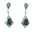 Natural Zambian Emerald Dangle Earrings - 18k White Gold Diamond Handmade Earrings