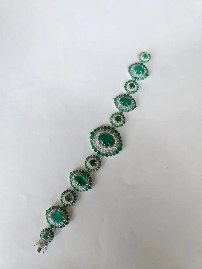 Natural Colombian Emerald Bracelet - 18k White Gold Diamond Handmade Bracelet Main Image