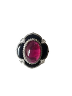 Natural Tourmaline & Black Onyx Cocktail Ring - 18k White Gold Diamond Handmade Ring