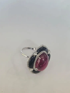 Natural Tourmaline & Black Onyx Cocktail Ring - 18k White Gold Diamond Handmade Ring