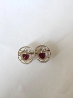 18k White Gold Diamond Stud Earrings - Natural Rubellite & Rock Crystal Earrings