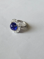 Natural Round Tanzanite & Rose Cut Diamond Cocktail Ring - 18k White Gold Anniversary Gift Ring