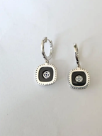 Natural Blue Sapphire & Black Onyx Earrings - 18k White Gold Diamond Earrings