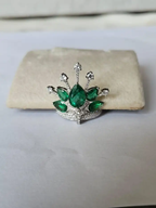 18k White Gold Diamond Crown Ring - Natural 3.80 Ct Zambian Emerald Wedding Ring