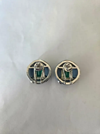 Natural Zambian Emerald & Blue Opal Stud Earrings - 18k White Gold Diamond Earrings