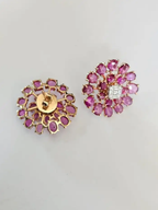 Natural Ceylon Pink Sapphire Floral Stud Earrings - 18k Rose Gold Diamond Stud Earrings