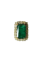 Natural Zambian Emerald Engagement Ring - 18k Yellow Gold & Yellow Diamond Beautiful Wedding Ring