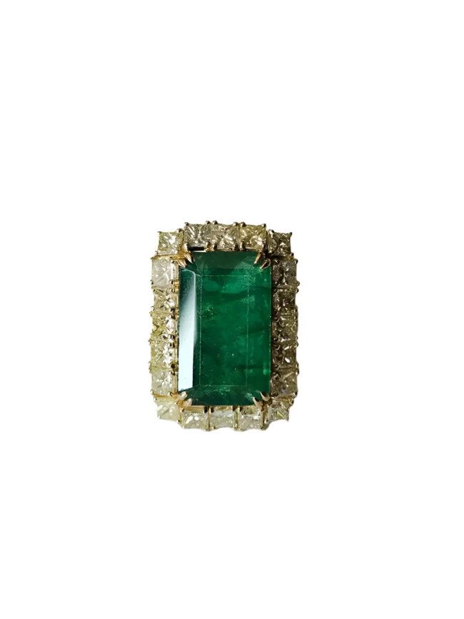 Natural Zambian Emerald Engagement Ring - 18k Yellow Gold & Yellow Diamond Beautiful Wedding Ring Hover Image
