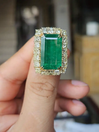 Natural Zambian Emerald Engagement Ring - 18k Yellow Gold & Yellow Diamond Beautiful Wedding Ring