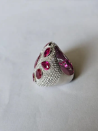 Natural Mozambique Ruby & Diamond Dome Ring - 18k White Gold Handmade Statement Ring