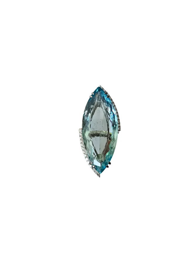 0.66 Ct. Round Cut Diamond Wedding Ring - 18k White Gold & 29.29 Ct. Aquamarine Gemstone Ring Hover Image