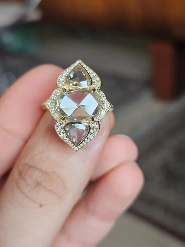 18k White Gold Art Deco Style Ring - Natural Rose Cut Diamond Engagement Ring Main Image