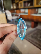 0.66 Ct. Round Cut Diamond Wedding Ring - 18k White Gold & 29.29 Ct. Aquamarine Gemstone Ring