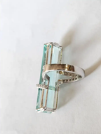 Natural Emerald & Rose Cut Diamond Wedding Ring - 18k White Gold Diamond Ring