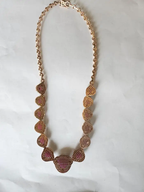 Tulip cut Mozambique Ruby & Mother Of Pearl Necklace Earrings Set - 18K Rose Gold Diamond Necklace Earrings