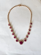 Tulip cut Mozambique Ruby & Mother Of Pearl Necklace Earrings Set - 18K Rose Gold Diamond Necklace Earrings