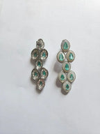 18k White Gold Handmade Chandelier Earring - Natural Colombian Emerald & Mother of Pearl Earrings