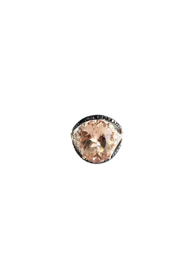 18k Rose Gold Black Diamond Wedding Ring - Natural Morganite & Diamond Wedding Ring Hover Image