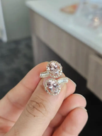 Natural Morganite & Tapered Diamond Wrap Ring - Handmade 18k Rose Gold Toi et Moi Ring