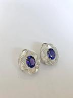 Natural Tanzanite & Mother Of Pearl Stud Earrings - 18k White Gold Diamond Earrings