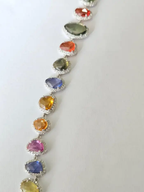 Natural Multi Sapphire & Rose Cut Diamond Bracelet - 18k White Gold Handmade Bracelet