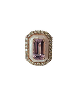 18k Rose Gold Diamond Handmade Ring - Natural Kunzite & Mother Of Pearl Cocktail Ring