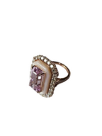 18k Rose Gold Diamond Handmade Ring - Natural Kunzite & Mother Of Pearl Cocktail Ring