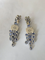 18k White Gold Diamond Handmade Earrings - Natural Blue Sapphire & Mother Of Pearl Chandelier Earrings