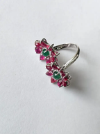 18k White Gold Diamond Toi et Moi Ring - Natural Ruby & Zambian Emerald Wrap Ring
