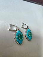18k White Gold Diamond Dangle Earrings - Natural Emerald & Turquoise Gemstone Earrings