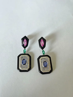 18k White Gold Diamond Dangle Earrings - Natural Emerald, Sapphire, Black Onyx & Crystal Earrings