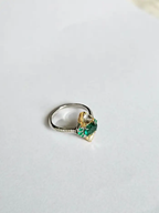 Natural Zambian Emerald Engagement Ring - 18k White Gold & Yellow Diamond Ring