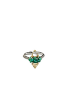 Natural Zambian Emerald Engagement Ring - 18k White Gold & Yellow Diamond Ring