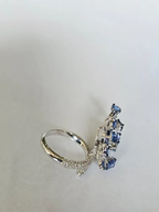 Natural Blue Sapphire & Diamond Cocktail Ring - 18k White Gold Handmade Ring